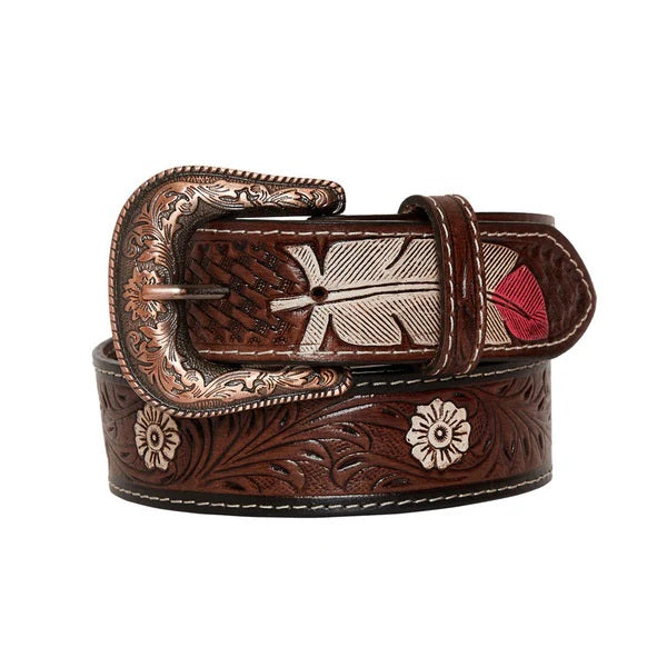 Pink Feather Handtooled Belt- S-4062 