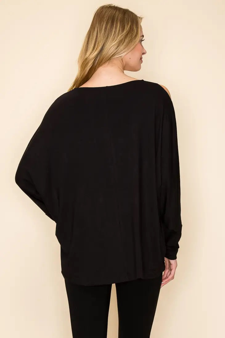 Asymmetrical Open Shoulder Top with Eyelet 