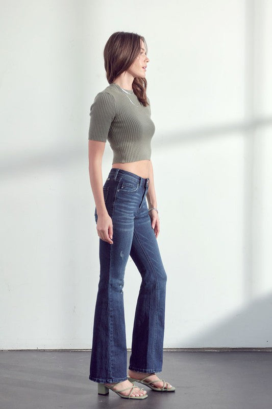 Petite Bootcut Dark Distressed Denim 