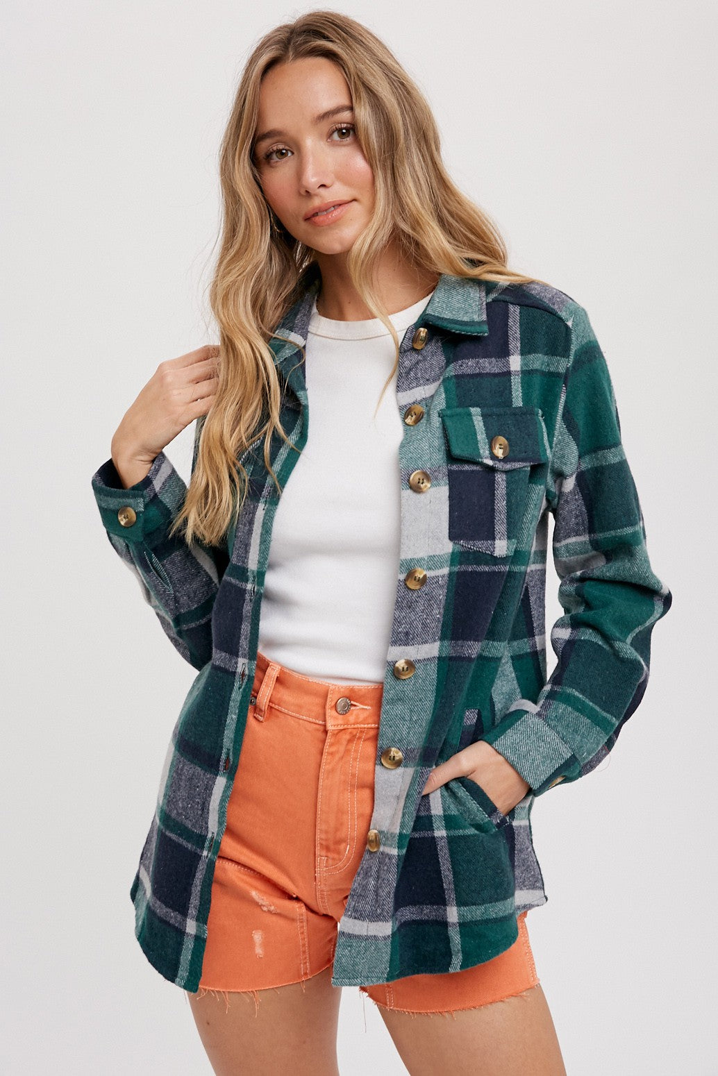 Flannel Shacket- Green Plaid- 