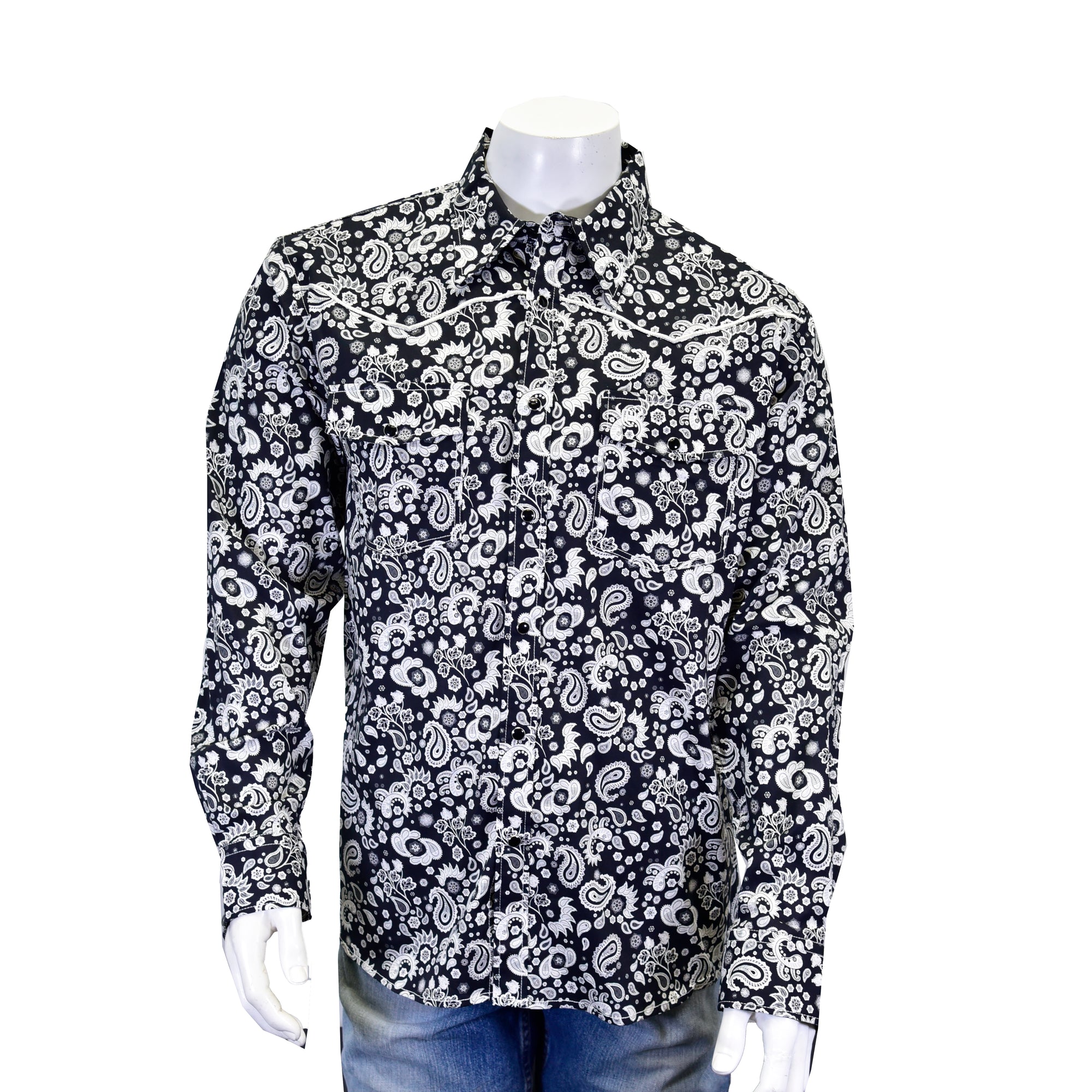 Large Paisley Print Shirt- Black/White- 