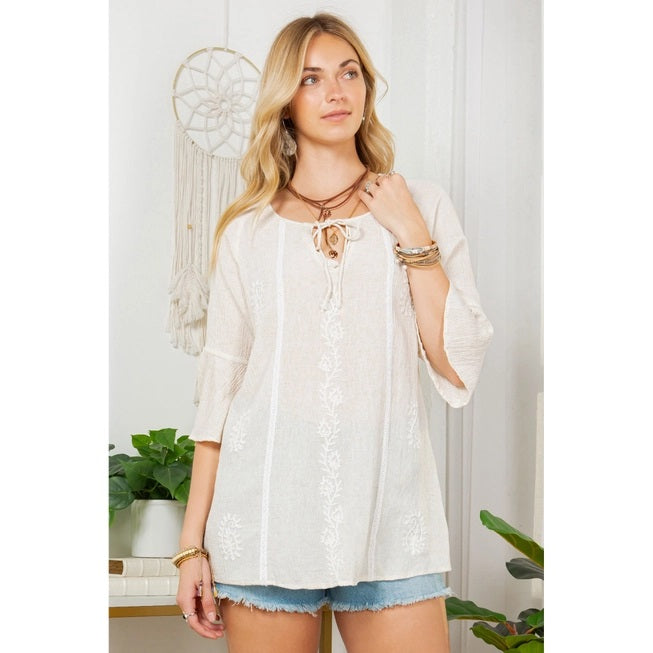Gypsy Soul - Flaxen Frills and Lace Peasant Top- 