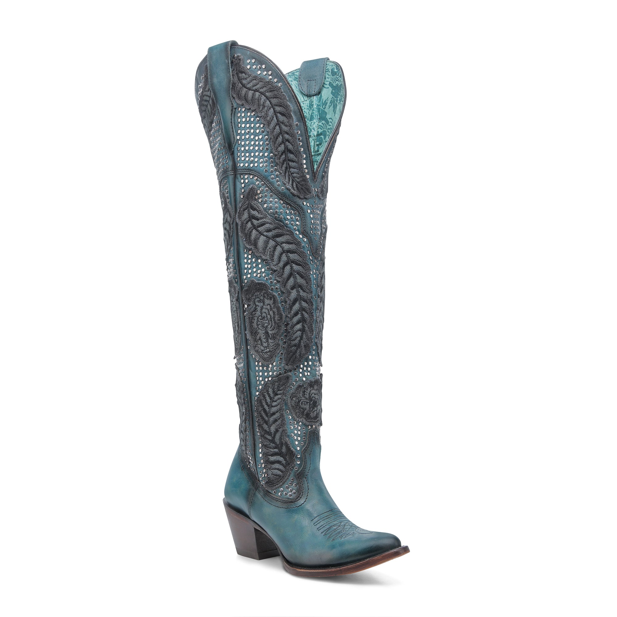 A4702- Leaf Applique Tall Boot- Aqua