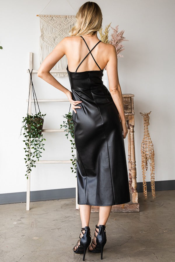 Vegan Leather Midi Dress
