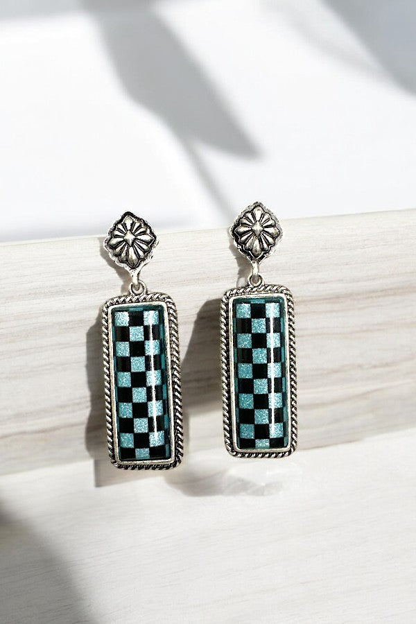 Drop Earring- SE2447- Checkered Turq