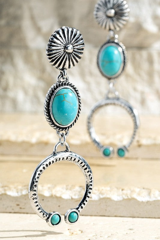 Squash Blossom Drop Earring in Silver with Turquoise