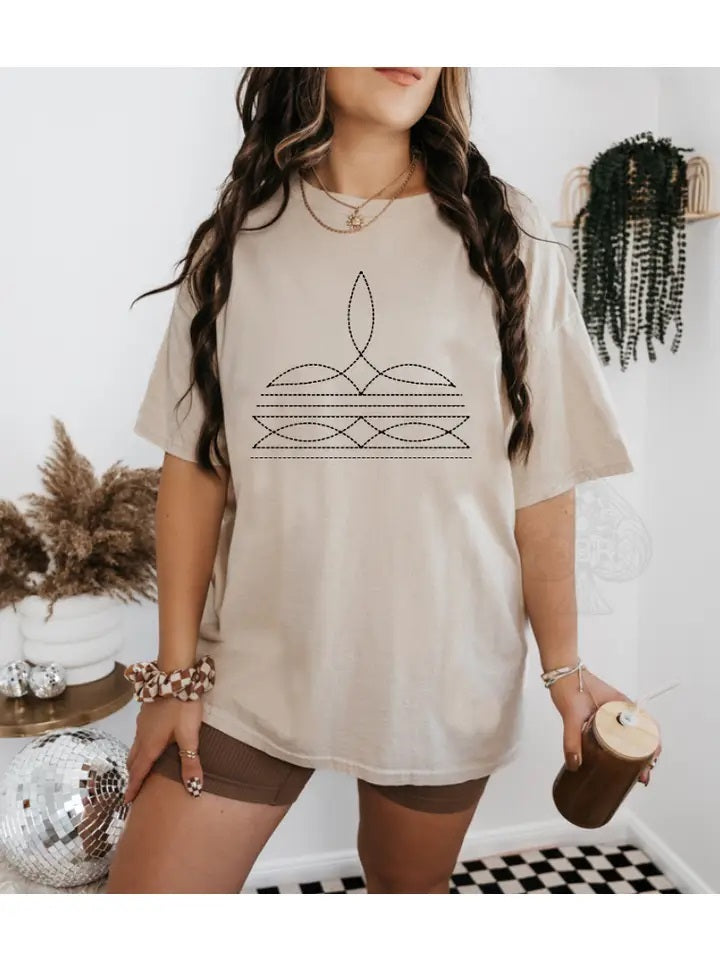 Boot Stitch- Graphic Tee- Tan - 