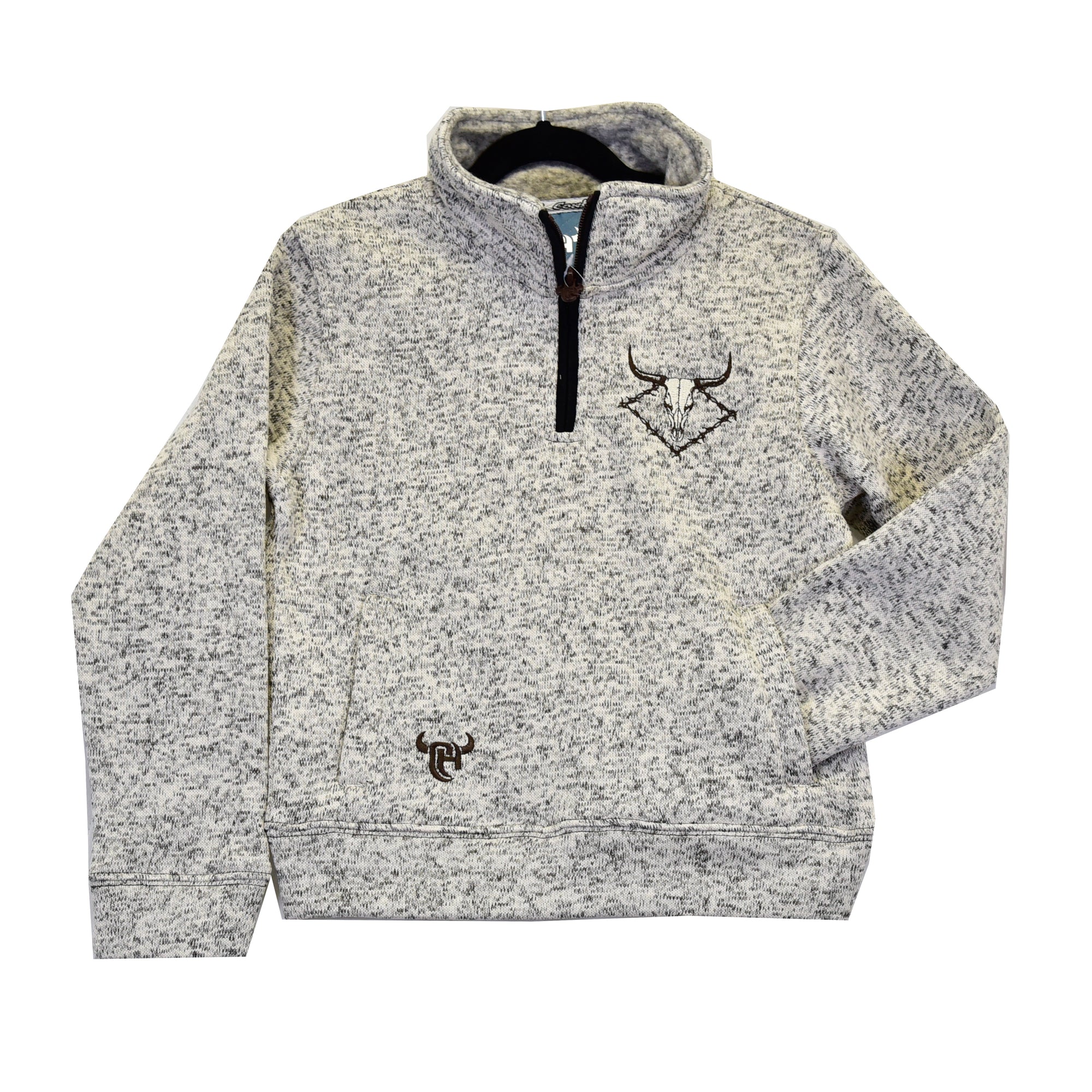 Youth- Quarter Zip Skull Fleece- Oatmeal- 373232- 