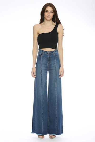 Front Seam Straight Wide Leg Denim- MEDIUM Wash- PW505