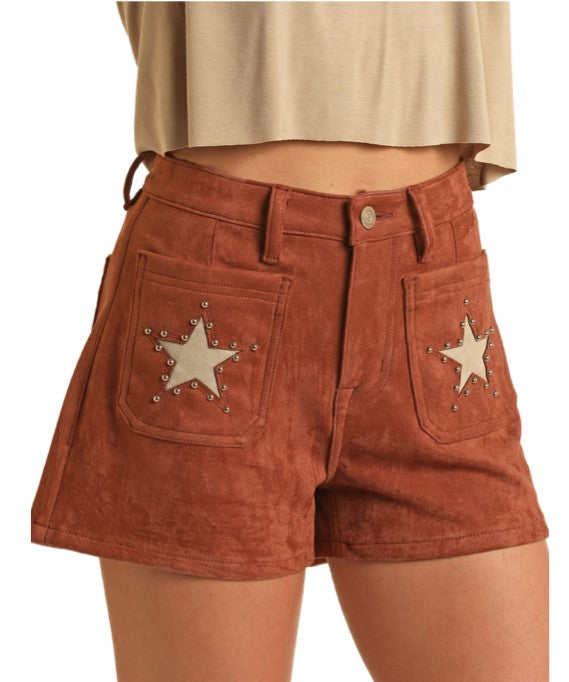 Brown Suede Star Shorts- BW68D03554- 