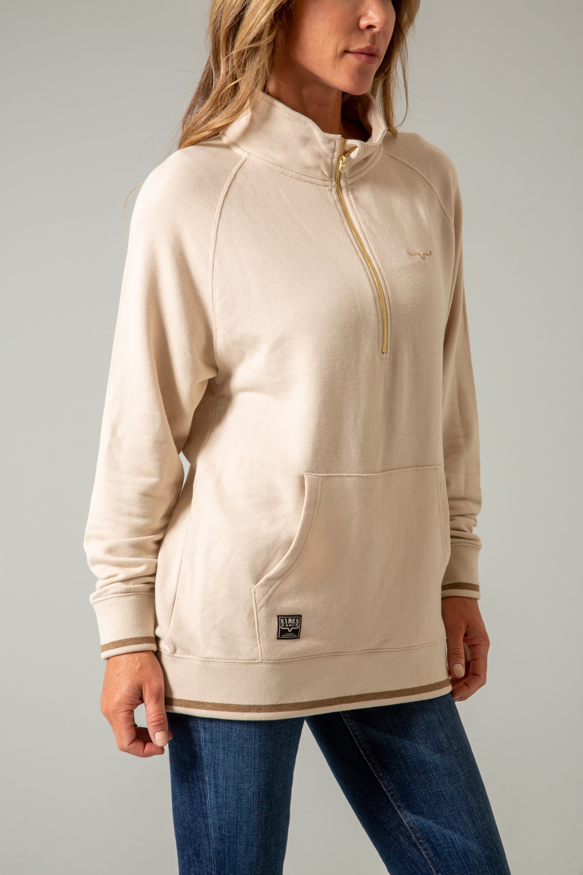 Hazer - Quarter Zip Sweatshirt- Off White- 