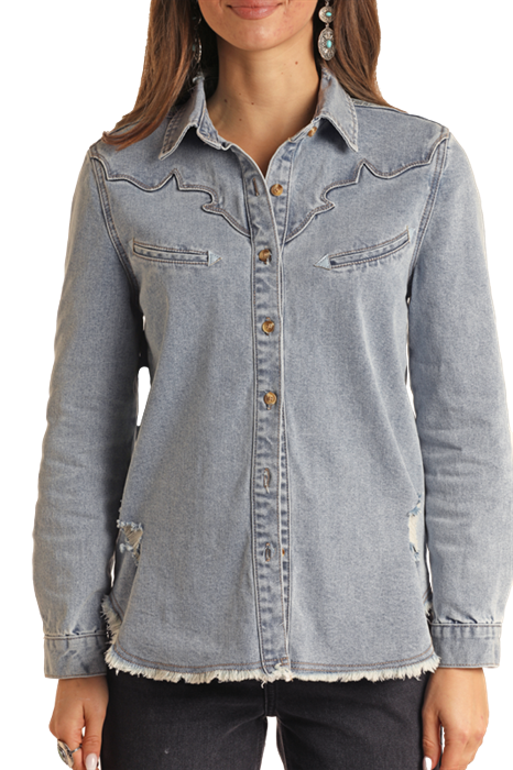 Distressed Western Denim Shirt- 